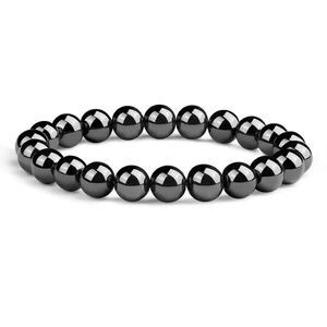 Hematite Bracelet - 8mm Hematite Bead Bracelet, elastic adjustable band